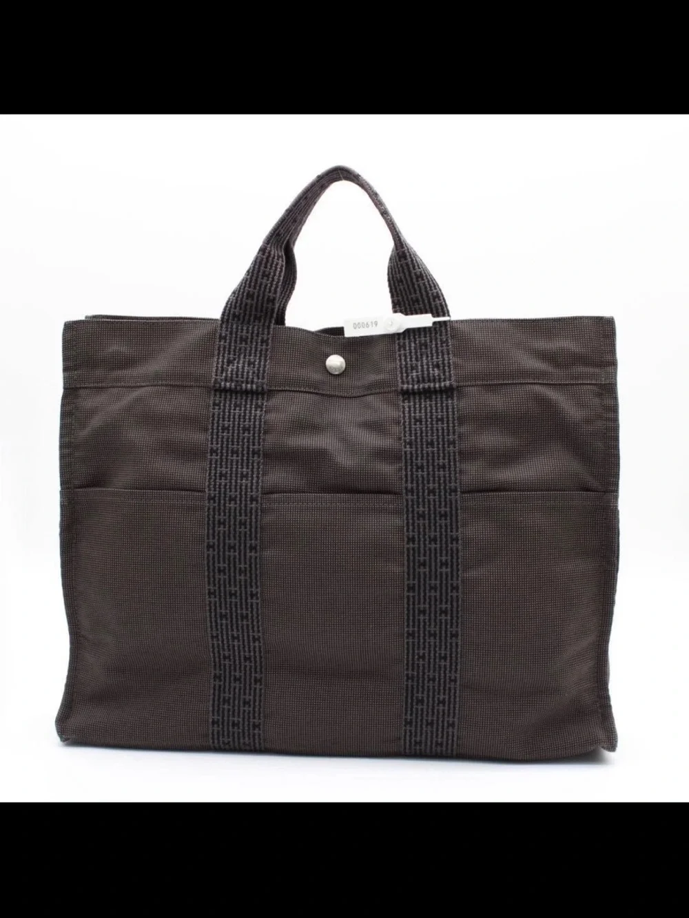 Hermes Dark Brown Canvas Tote with Signature Webbing
